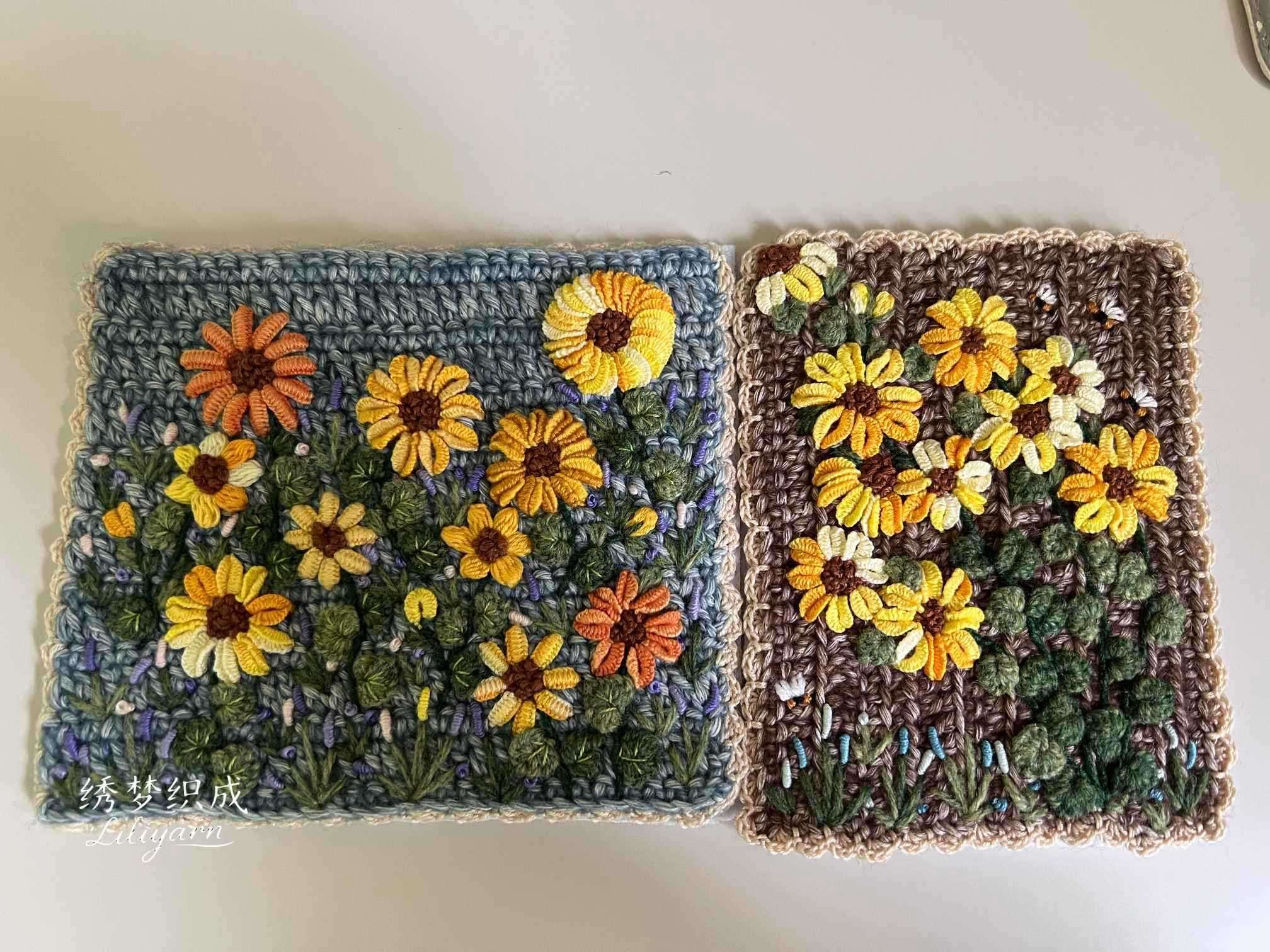 毛线编织刺绣画，向日葵花海🌻。